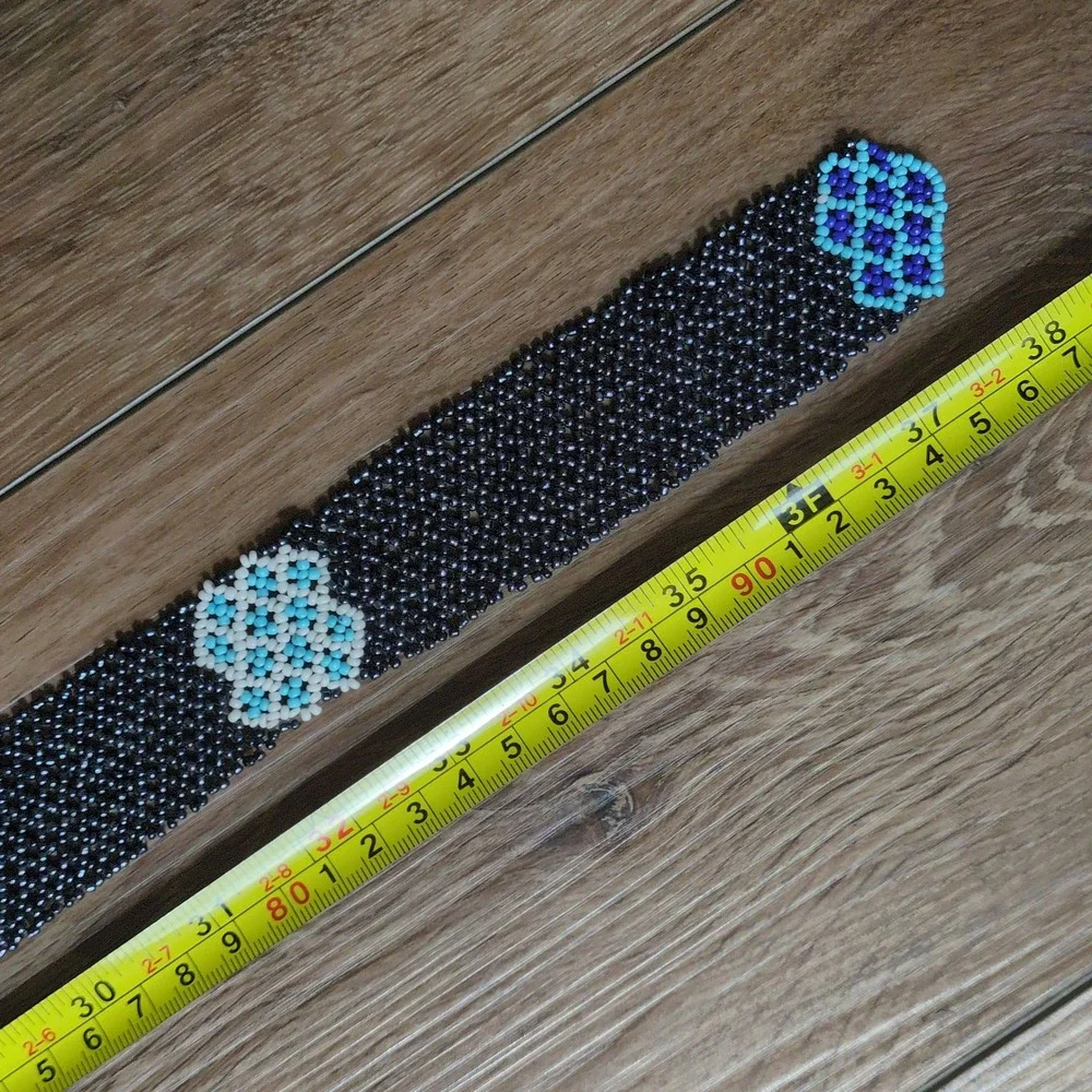 Southwestern Seed Bead Belt Native Black Geometric Floral Woven Beaded